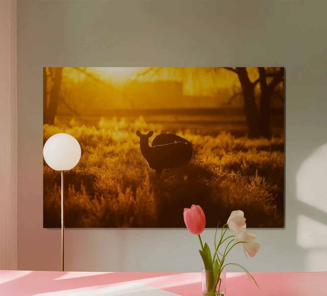 cervo al tramonto poster con telaio in alluminio da Earthly Visions