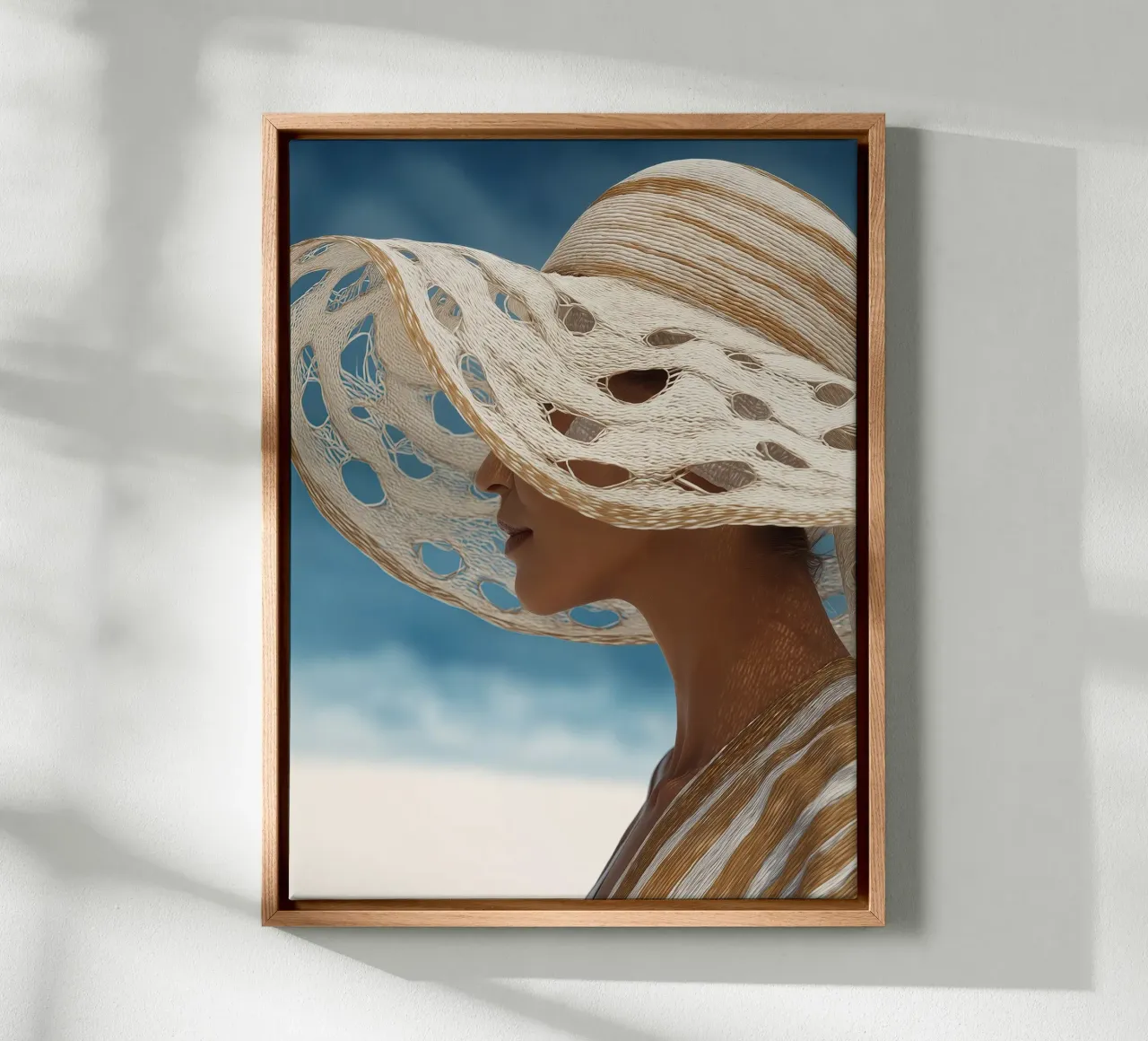 Donna con grande cappello da spiaggia tela con Cornice a cassetta da Imagine