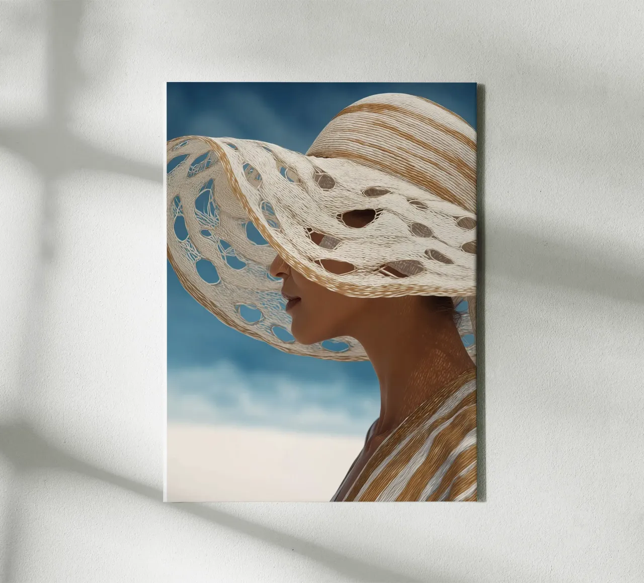 Donna con grande cappello da spiaggia tela con Cornice a cassetta da Imagine
