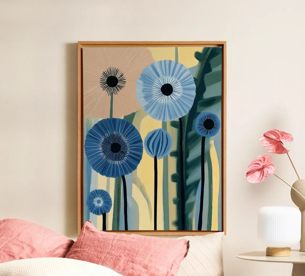 Bloemen abstract canvas met Baklijst van Imagine