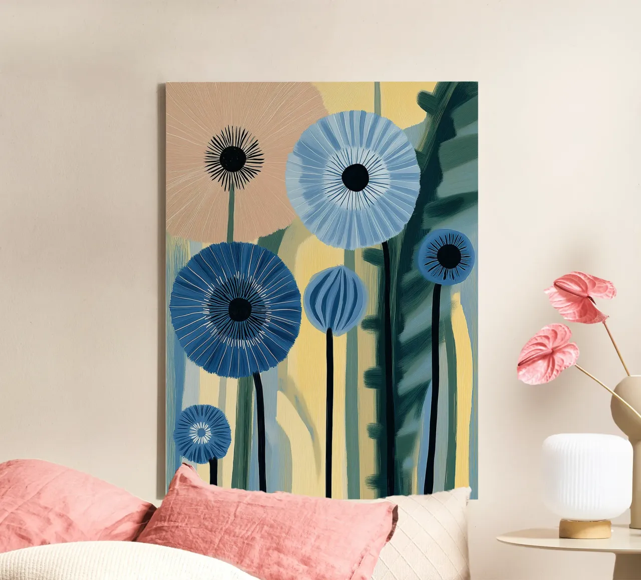 Bloemen abstract canvas met Baklijst van Imagine