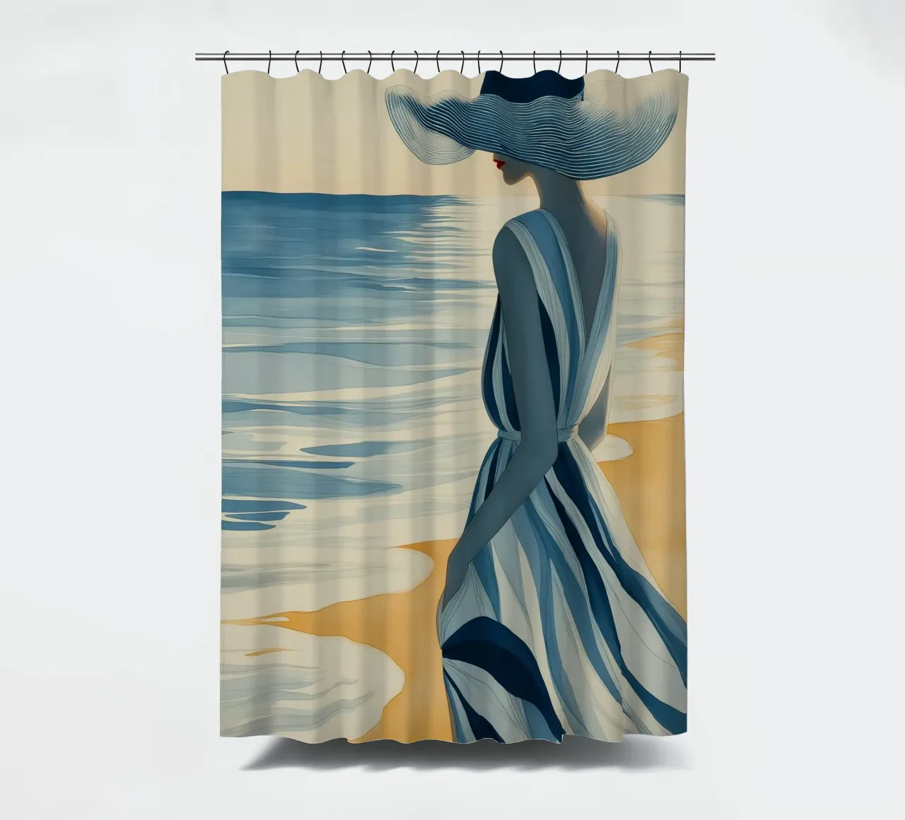 Donna sulla spiaggia tenda da doccia da Imagine