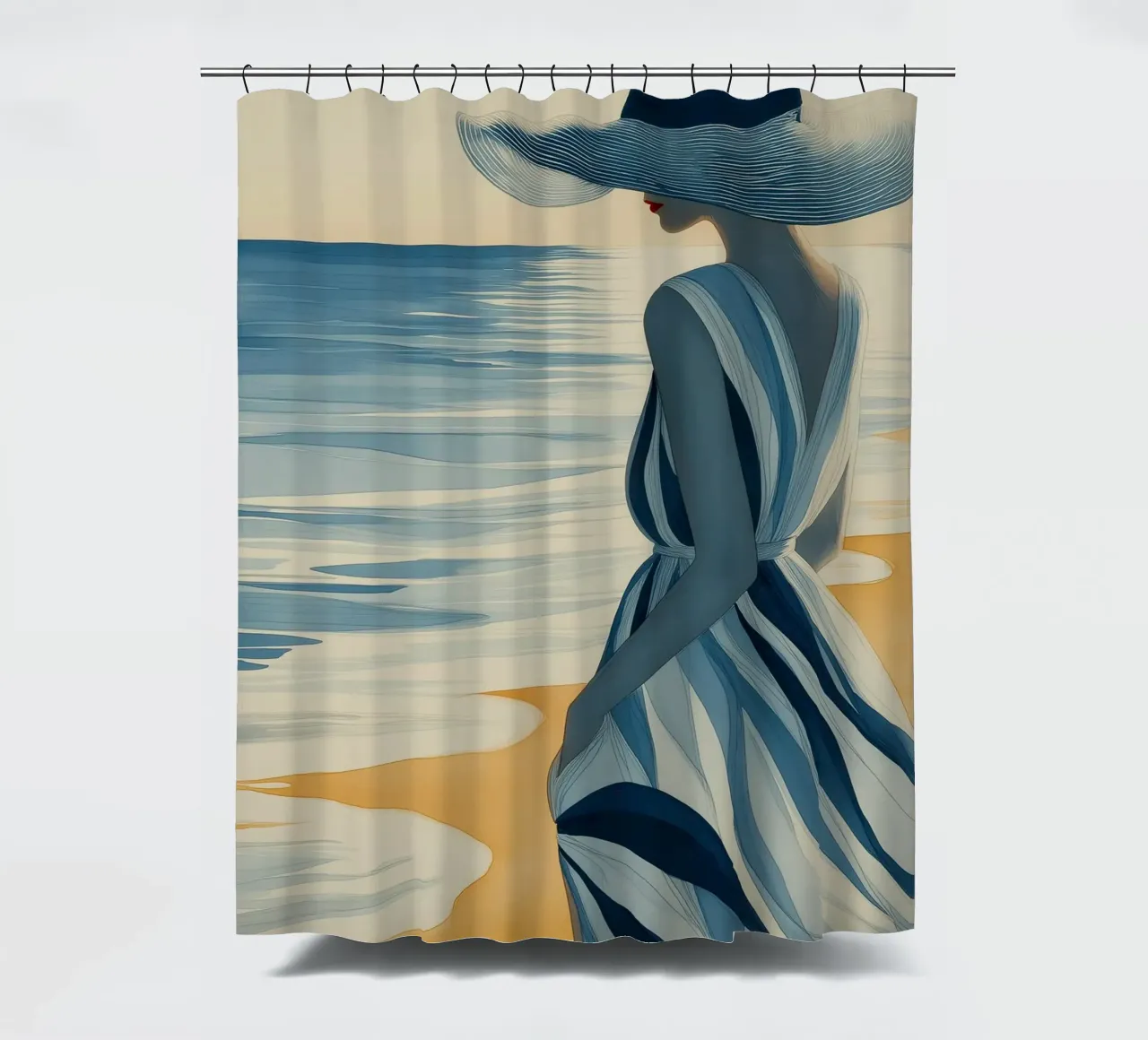 Donna sulla spiaggia tenda da doccia da Imagine