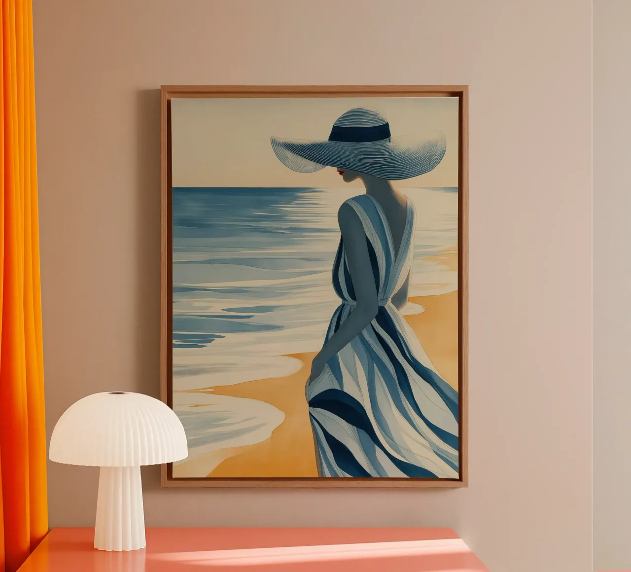 Donna sulla spiaggia tela con Cornice a cassetta da Imagine