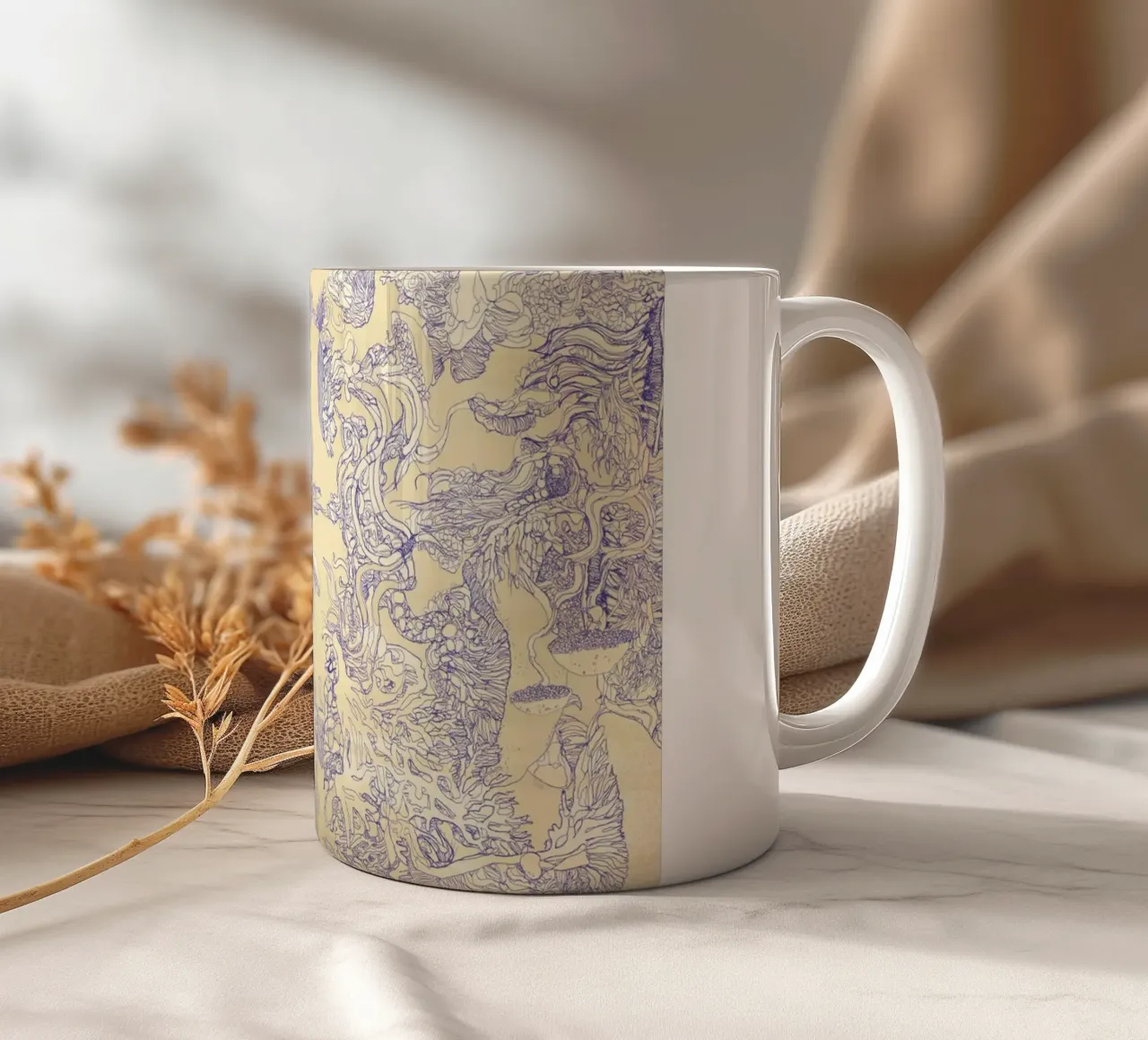 cream mushr ceramic mug by Giulio Iurissevich