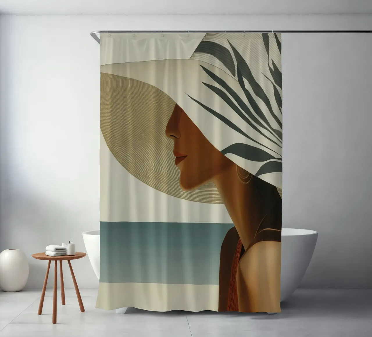 Donna con cappello sulla spiaggia tenda da doccia da Imagine
