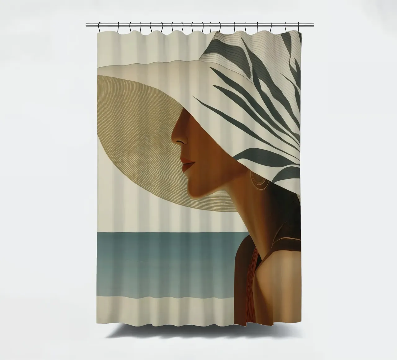 Donna con cappello sulla spiaggia tenda da doccia da Imagine