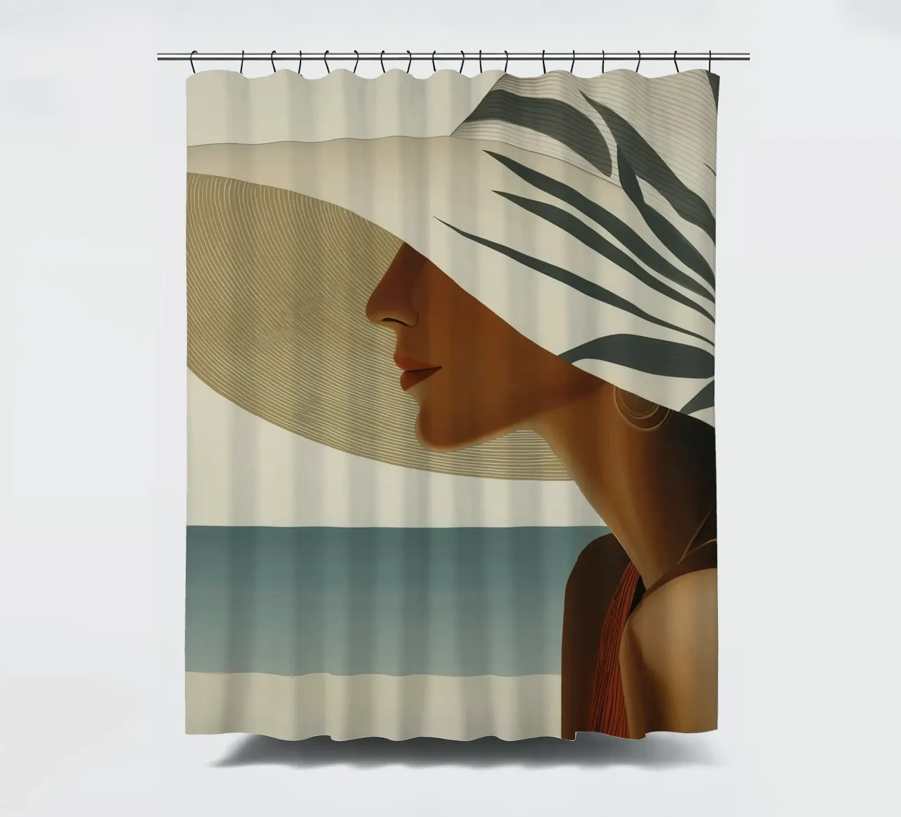 Donna con cappello sulla spiaggia tenda da doccia da Imagine