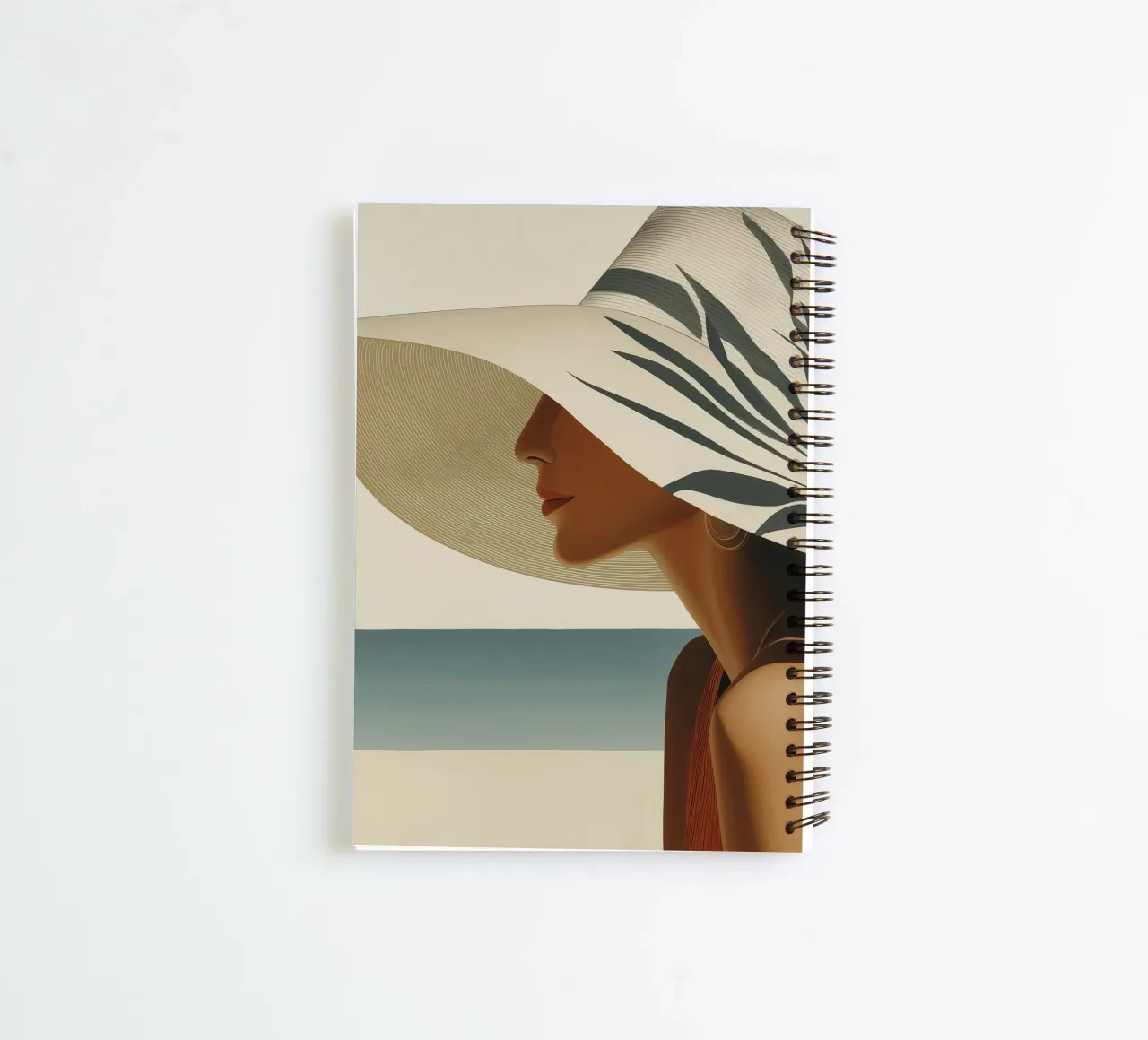 Woman with hat on the beach spiral notebook by Imagine