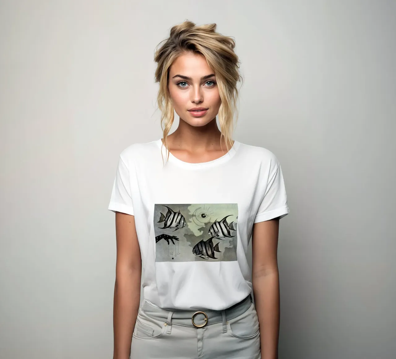 Spade Fish & Spell Craft | Press Play Kunstdruk Collage dames t-shirt getailleerd van Press Play Art Prints