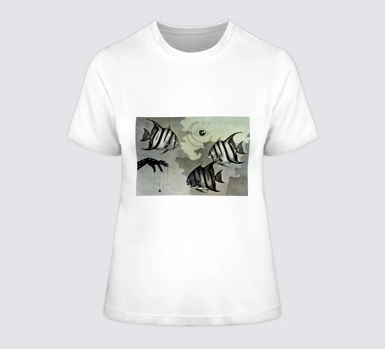 Spade Fish & Spell Craft | Press Play Kunstdruk Collage dames t-shirt getailleerd van Press Play Art Prints