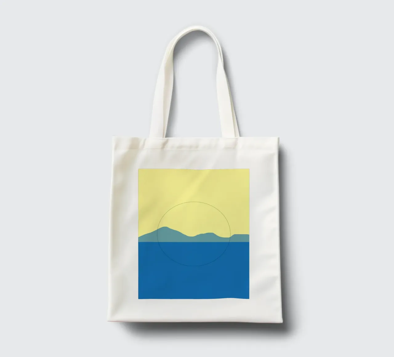 Paesaggio minimale blu e giallo borsa in juta da Little Dean
