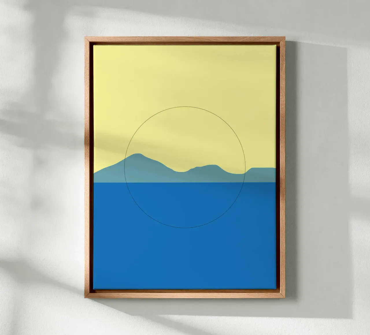 Paesaggio minimale blu e giallo tela con Cornice a cassetta da Little Dean