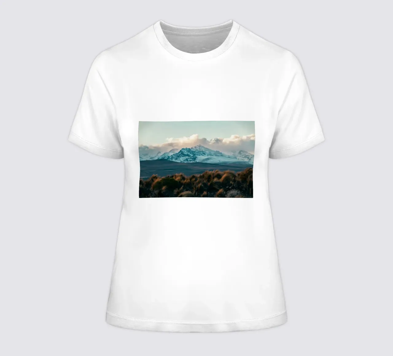 mountain snow women's fitted t-shirt by Earthly Visions