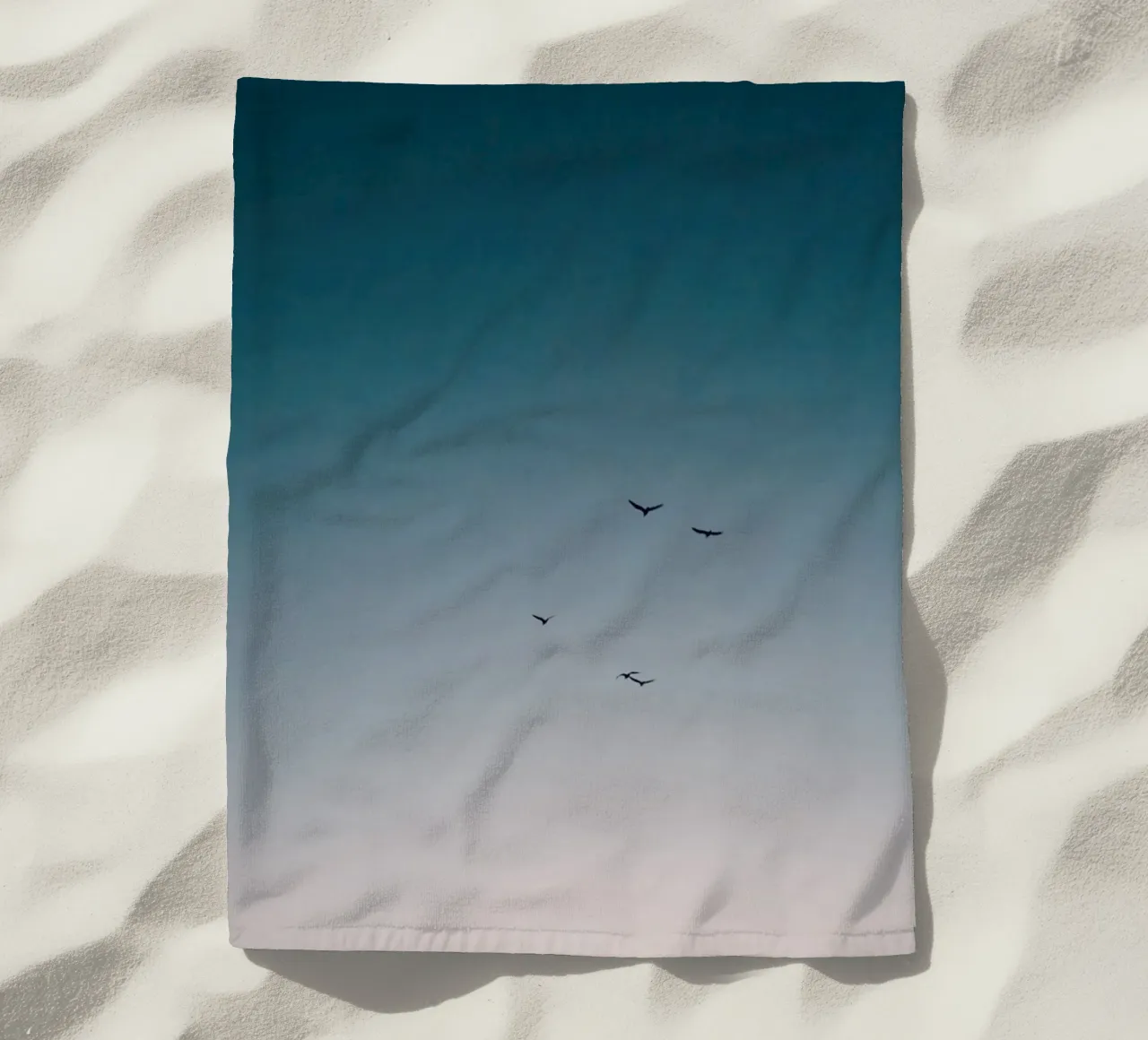 Flying Birds to the Sunset Sky beach towel by KISSA STUDIO