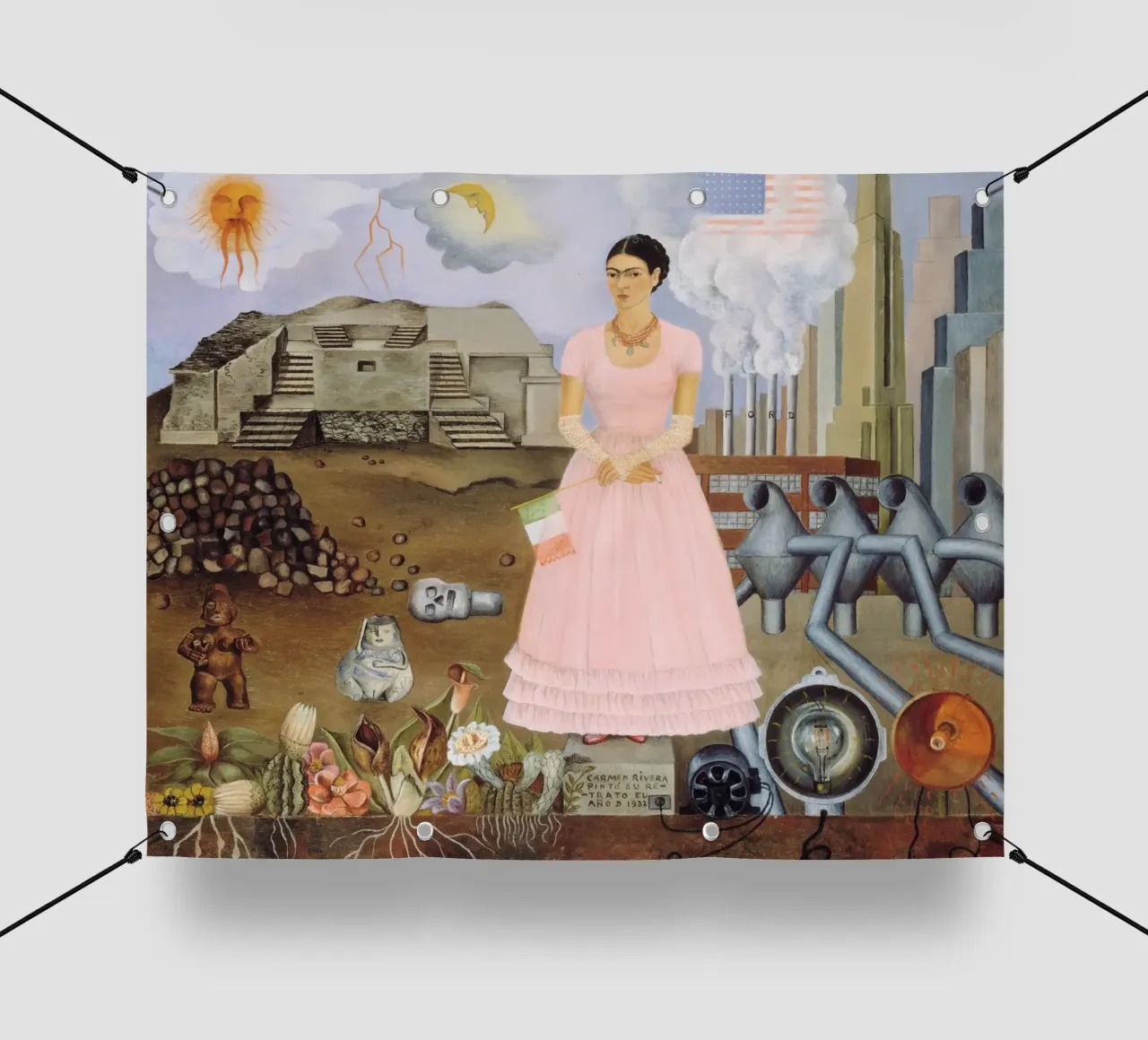 L'autoritratto di Frida Kahlo al confine con il Messico telo in pvc da Venus Art