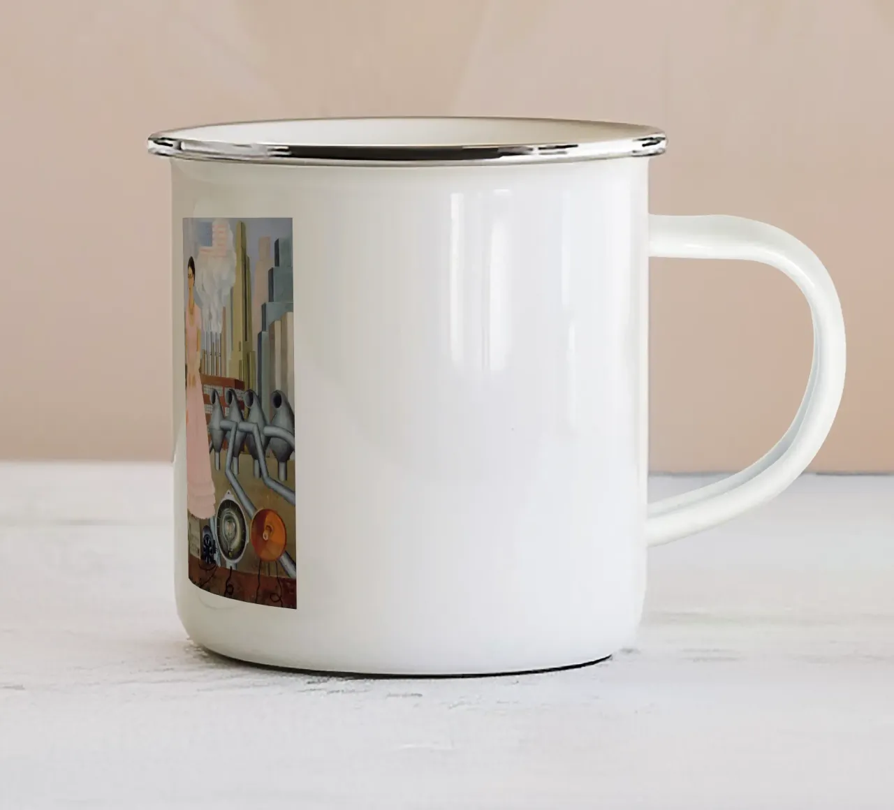 L'autoritratto di Frida Kahlo al confine con il Messico tazza in smalto da Venus Art