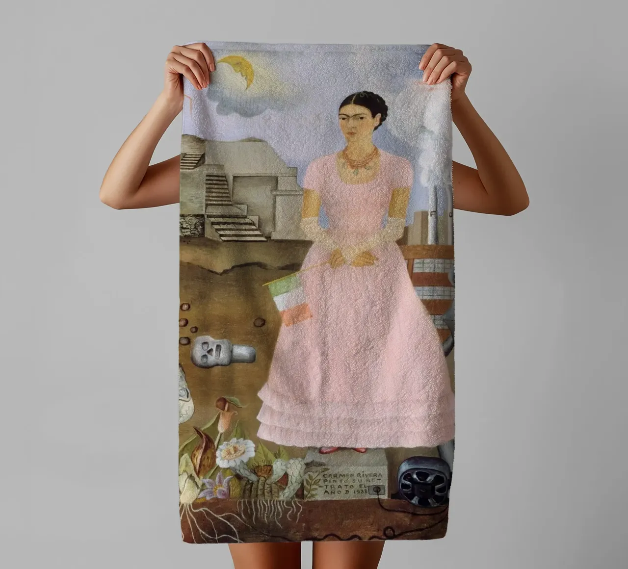L'autoritratto di Frida Kahlo al confine con il Messico asciugamano da bagno da Venus Art