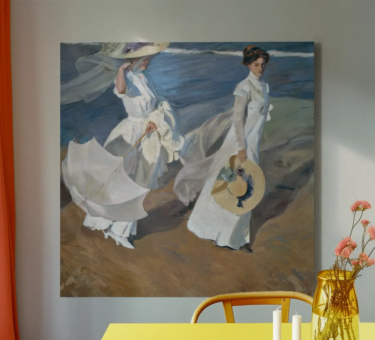 Wandelen langs de kust (1909) door Joaquín Sorolla canvas met Baklijst van Venus Art