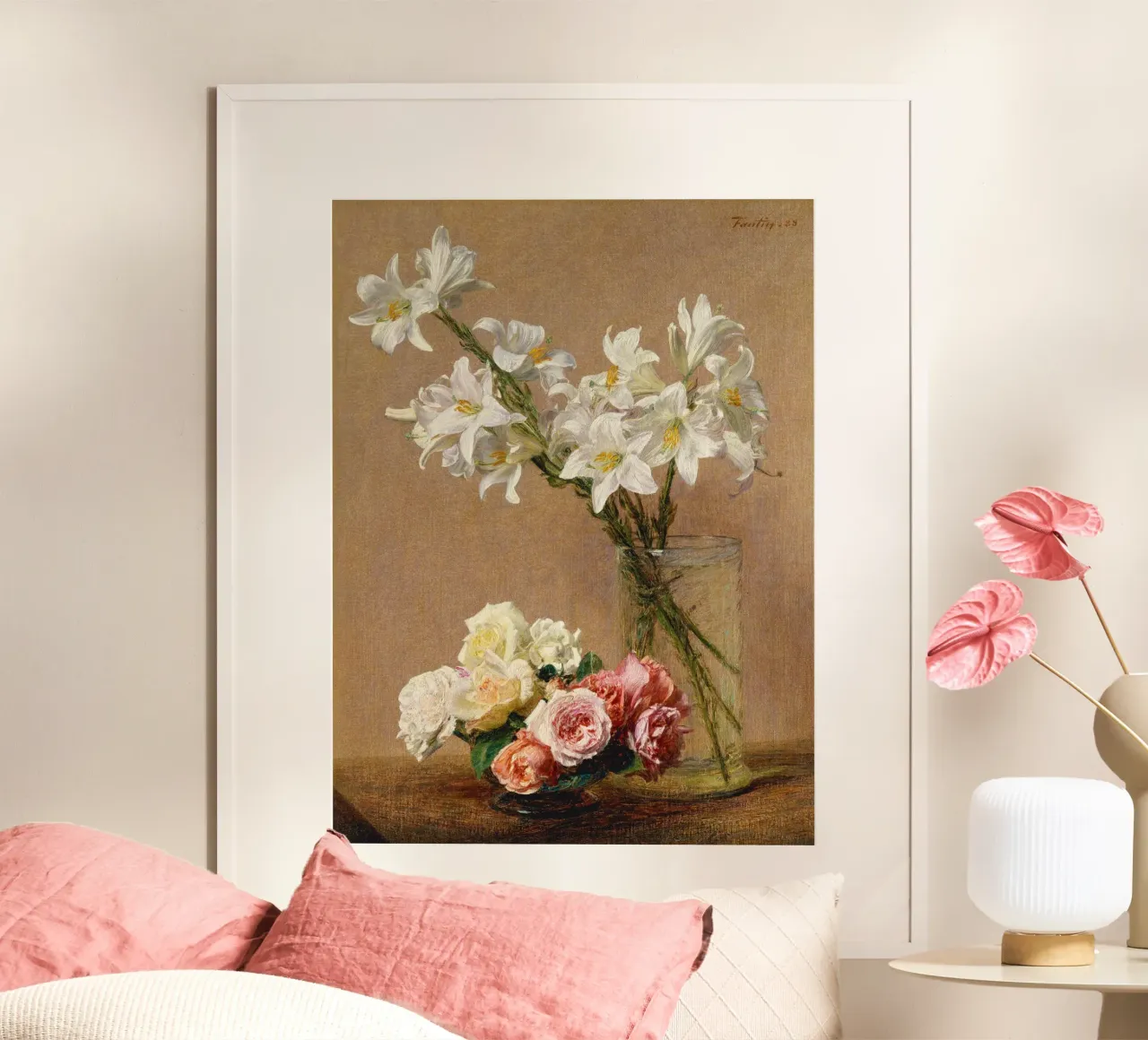 Rose e gigli di Henri Fantin-Latour (1880 circa) poster da Venus Art