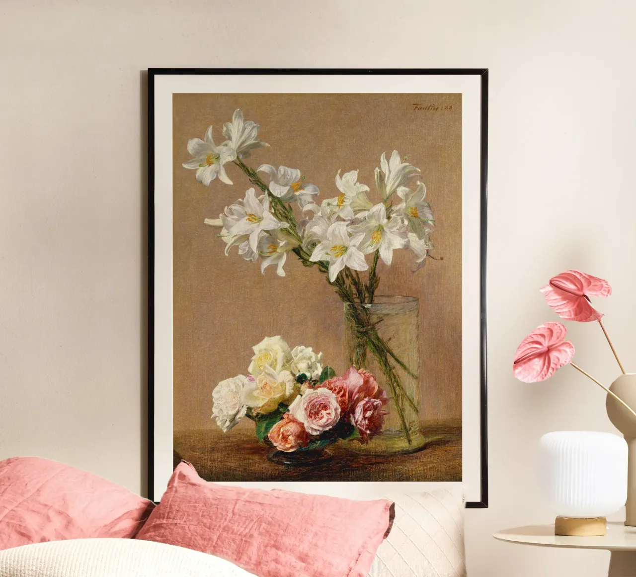 Rose e gigli di Henri Fantin-Latour (1880 circa) poster da Venus Art