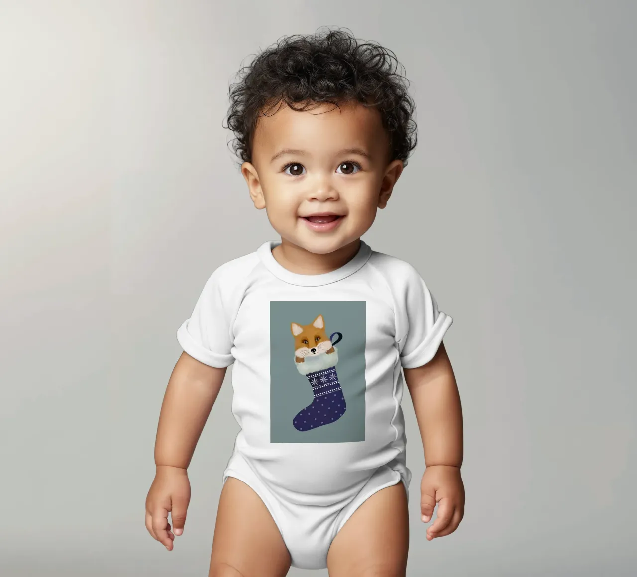Fox In The Christmas Stocking body neonato maniche corte da cafelab