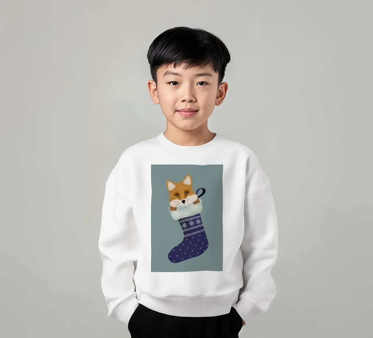 Fox In The Christmas Stocking felpa bambino da cafelab