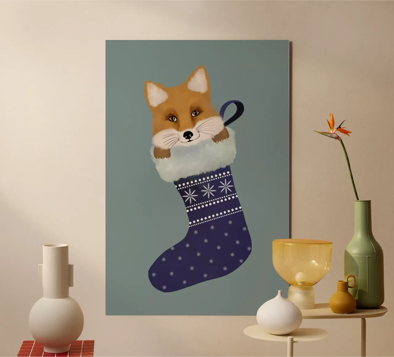 Fox In The Christmas Stocking alluminio dibond da cafelab
