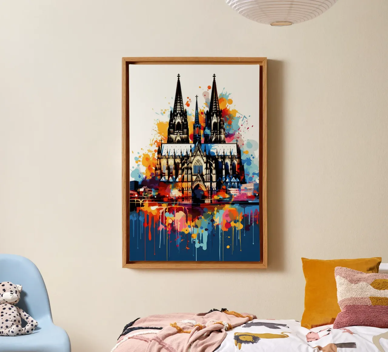 Kleurrijke kunst in de Dom van Keulen canvas met Baklijst van Vintage Travel Art