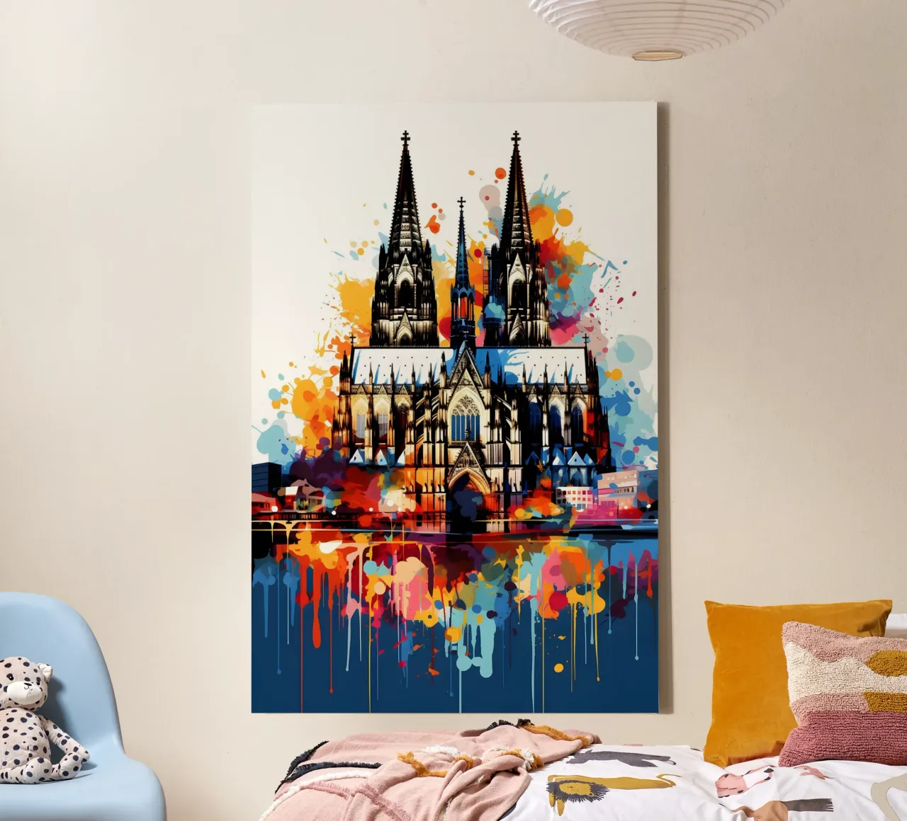 Kleurrijke kunst in de Dom van Keulen canvas met Baklijst van Vintage Travel Art