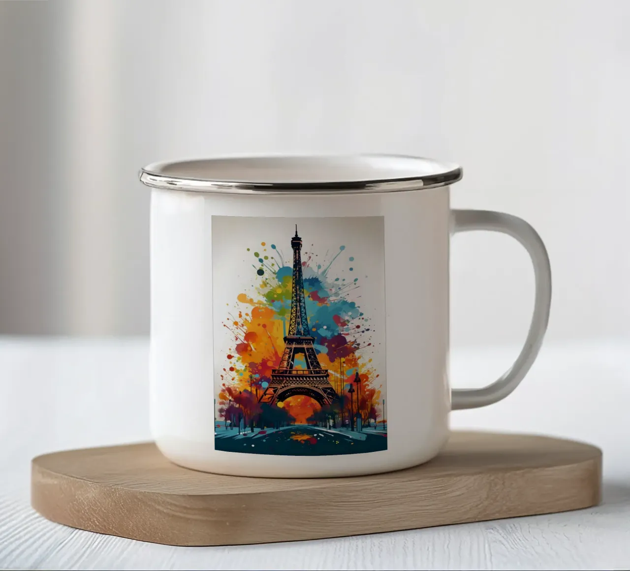 Eiffelturm Farbkleckse Kunst Emaille Tasse von Vintage Travel Art