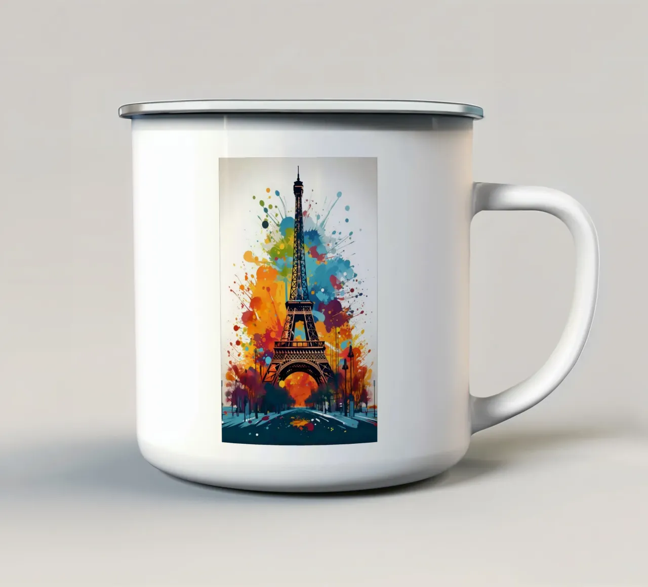 Eiffelturm Farbkleckse Kunst Emaille Tasse von Vintage Travel Art