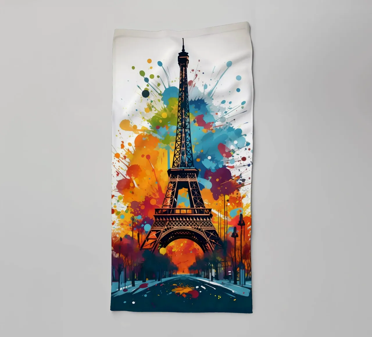 Eiffel Tower splashes of colour art towel by Vintage Travel Art