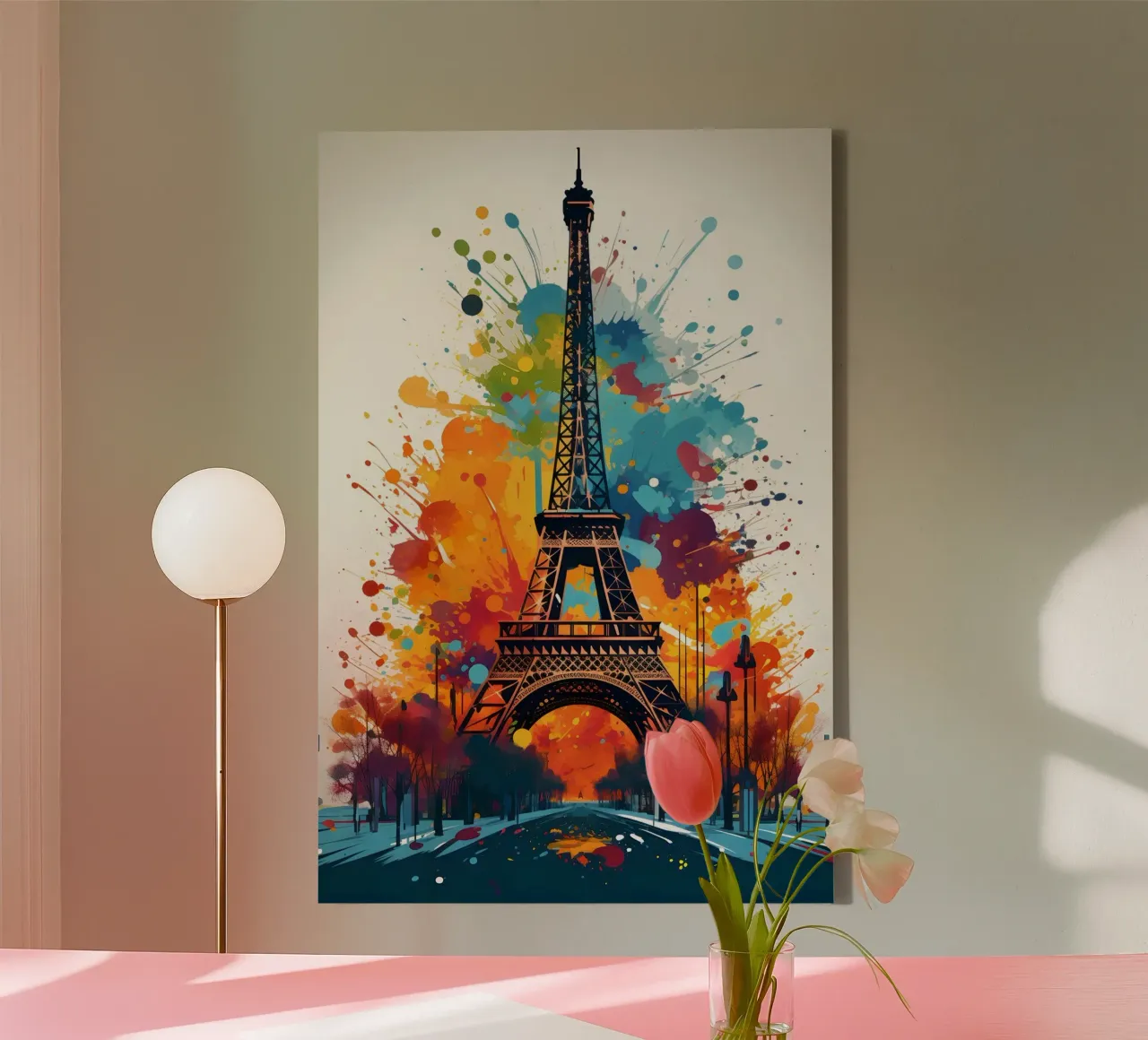 Eiffel Tower splashes of colour art canvas by Vintage Travel Art