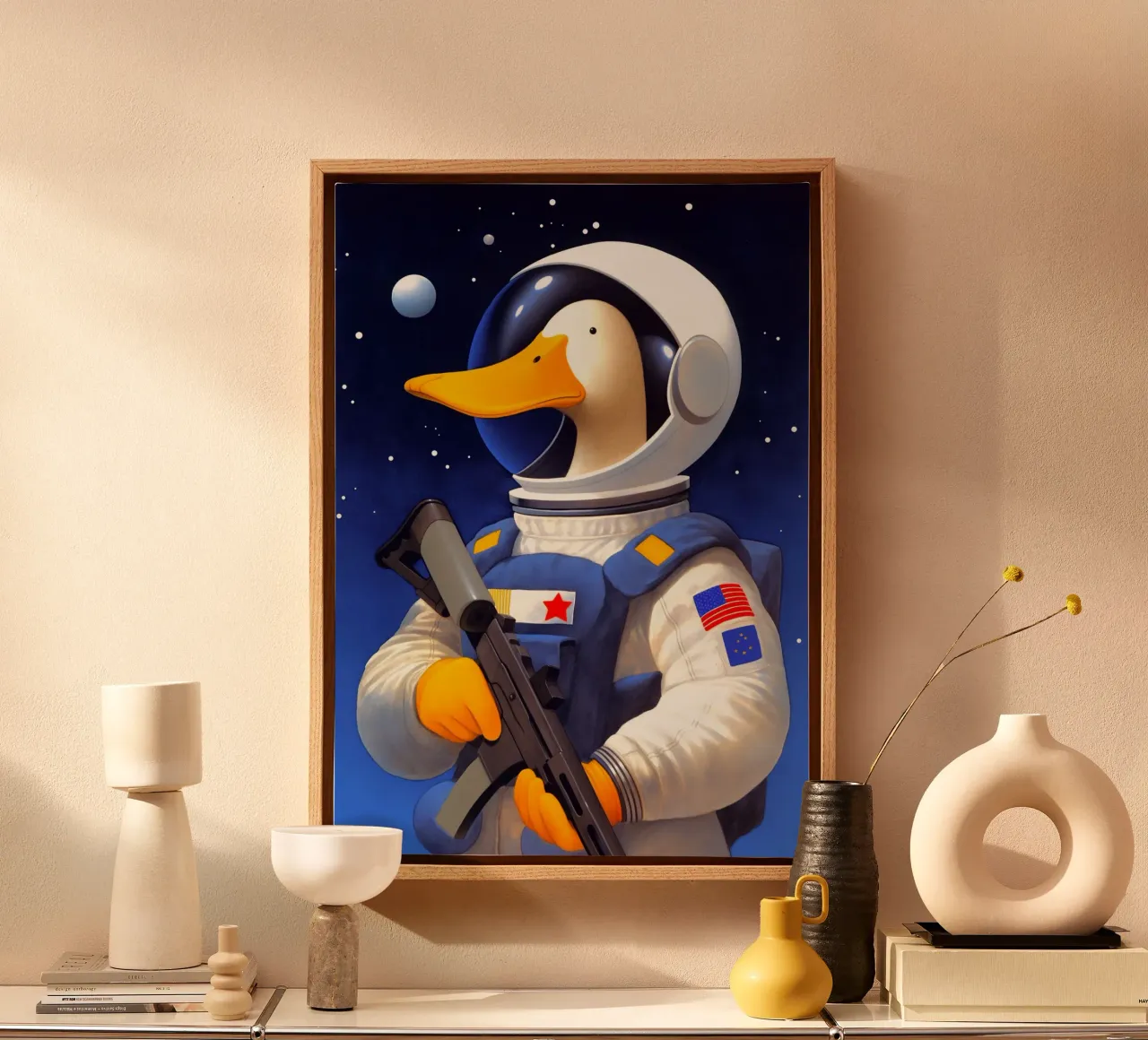Eend Astronaut Soldaat canvas met Baklijst van Fleur de Lys
