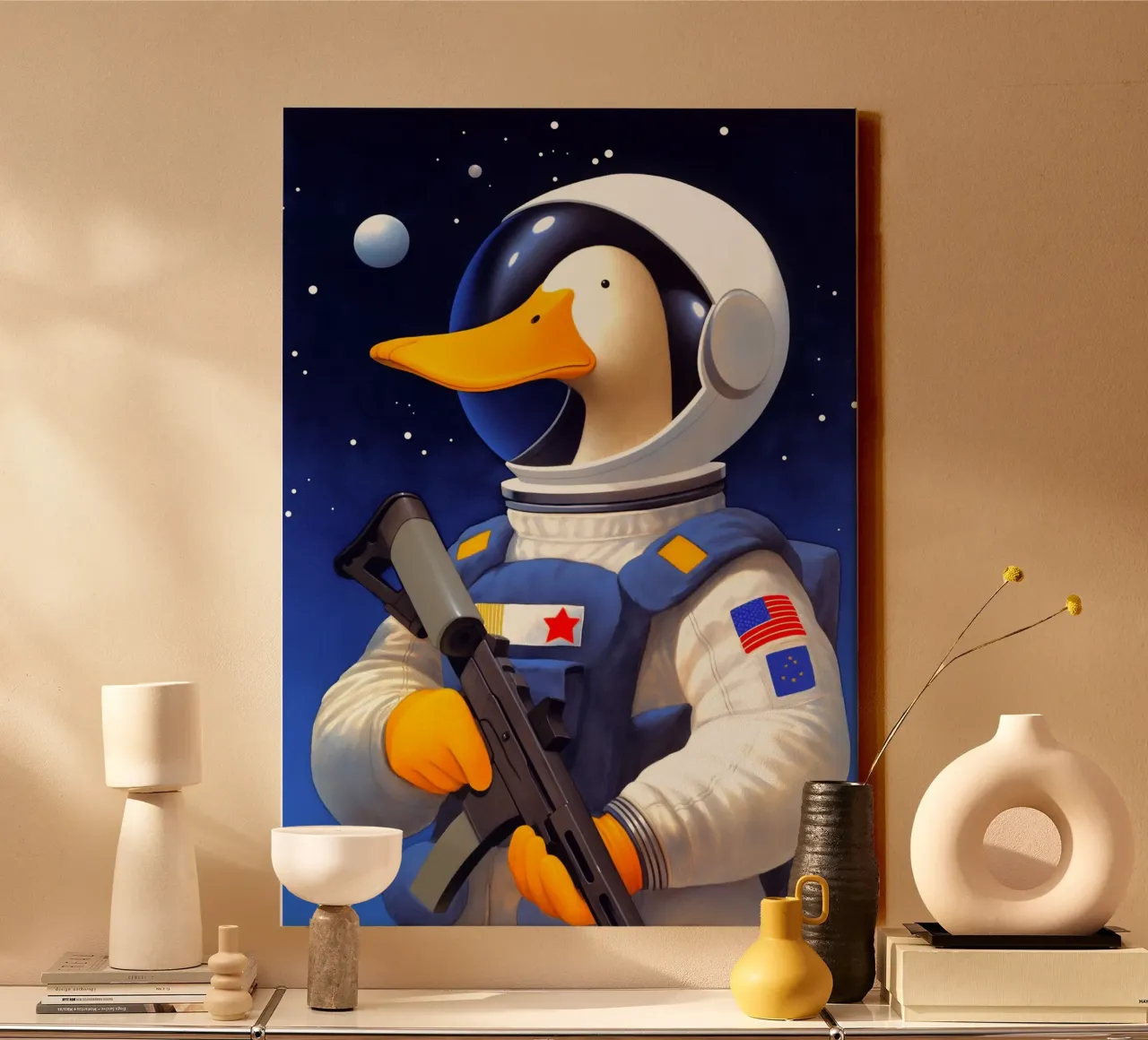Eend Astronaut Soldaat canvas met Baklijst van Fleur de Lys