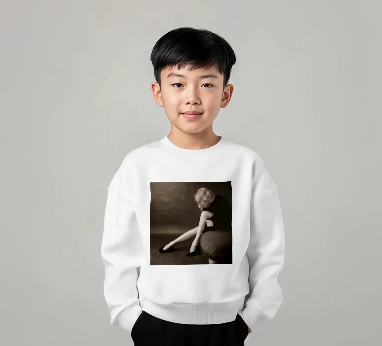Marlene in a New York, 1952 kids sweatshirt by Lorraine Mooore