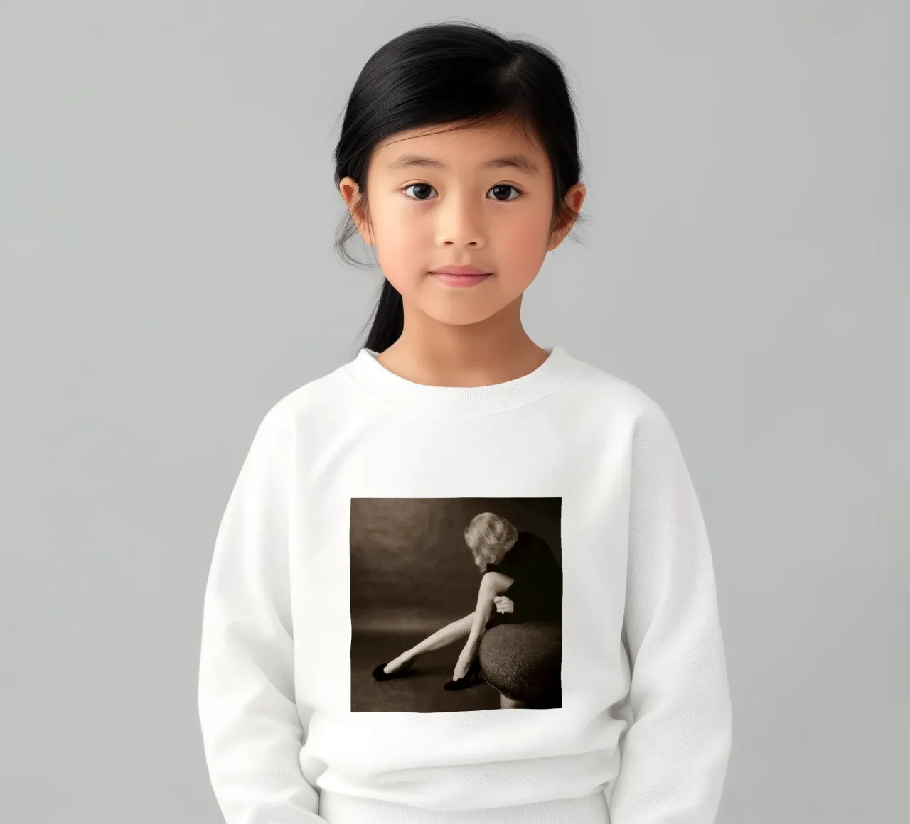 Marlene in a New York, 1952 kids sweatshirt by Lorraine Mooore