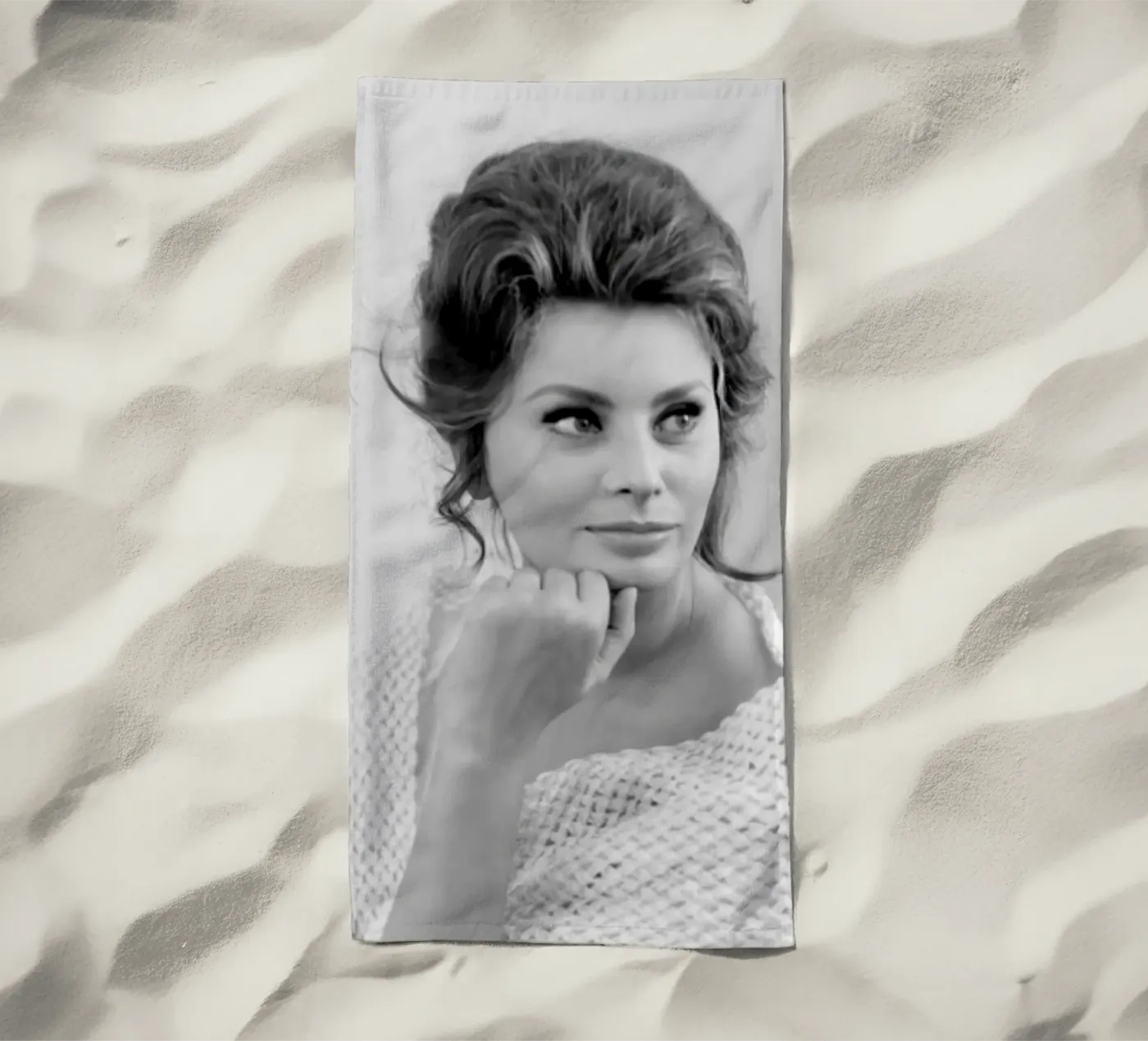 Sophia Posing beach towel by Lorraine Mooore