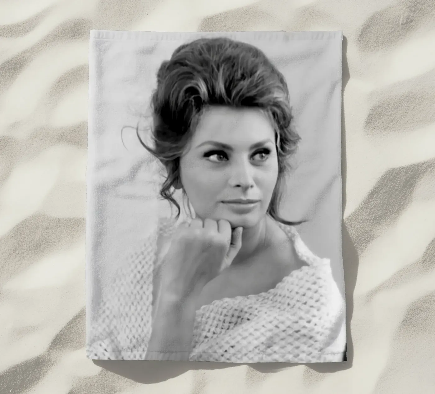 Sophia Posing beach towel by Lorraine Mooore