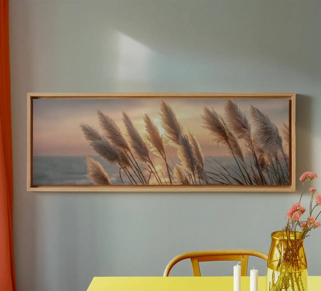 Pampas poëzie in het avondlicht canvas met Baklijst van Melanie Viola