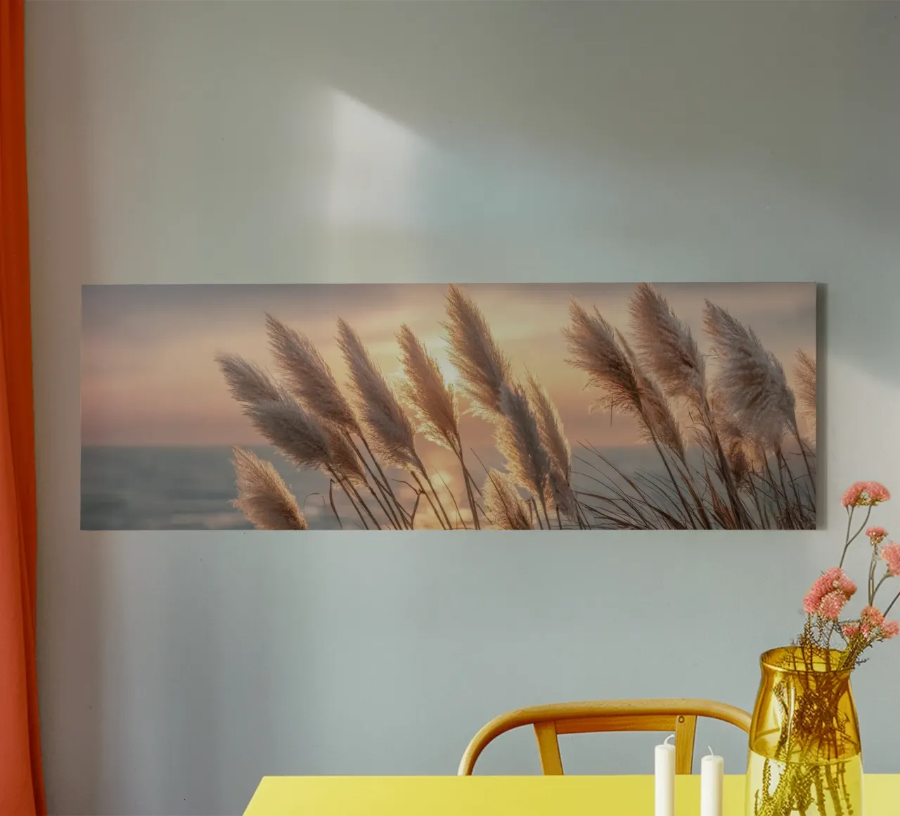 Pampas poëzie in het avondlicht canvas met Baklijst van Melanie Viola
