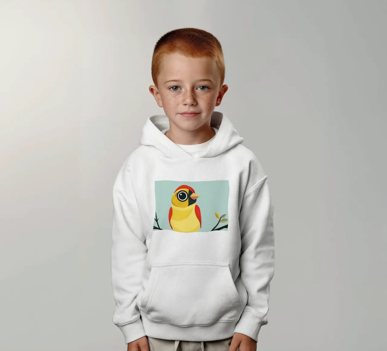 Fringuello colorato appollaiato su un ramo felpa bambino con cappuccio da DesignDoodle