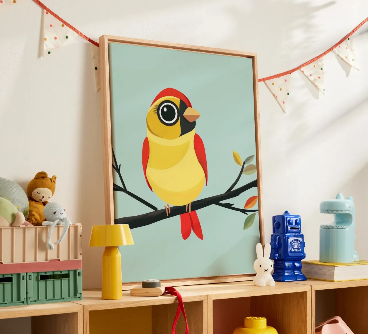 Kleurrijke vink op tak canvas van DesignDoodle
