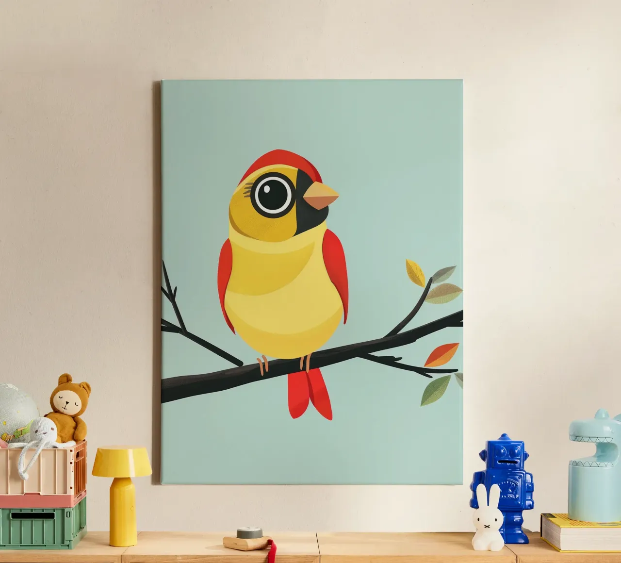 Kleurrijke vink op tak canvas van DesignDoodle