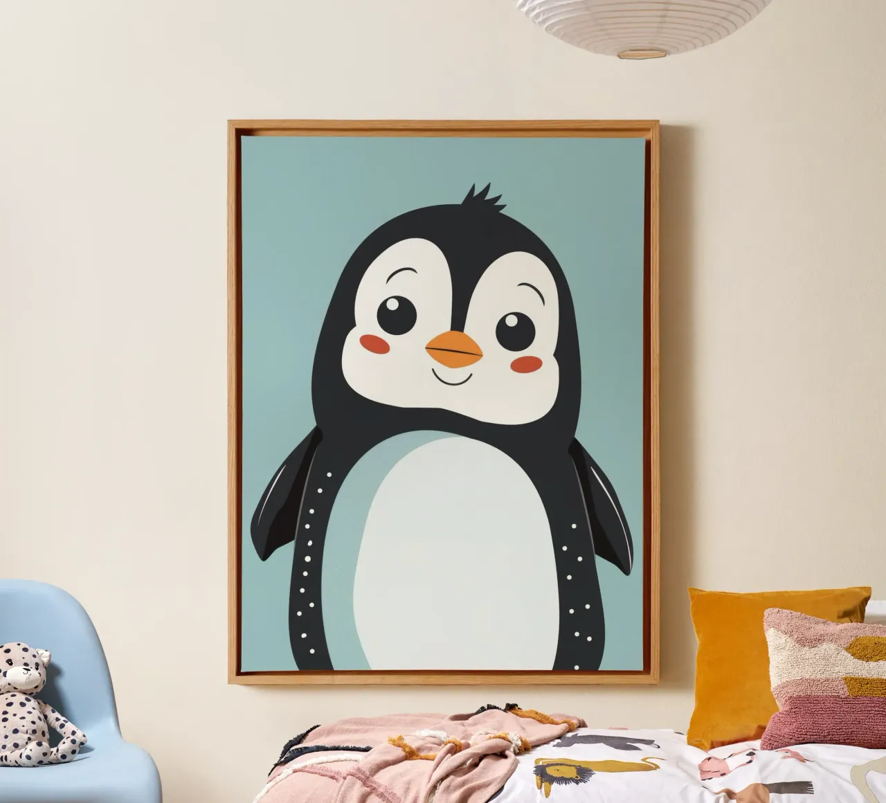 Pinguino giocherellone con le guance rosate tela con Cornice a cassetta da DesignDoodle