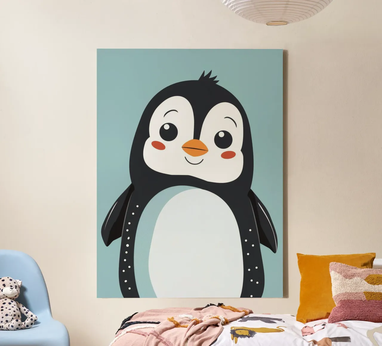 Pinguino giocherellone con le guance rosate tela con Cornice a cassetta da DesignDoodle