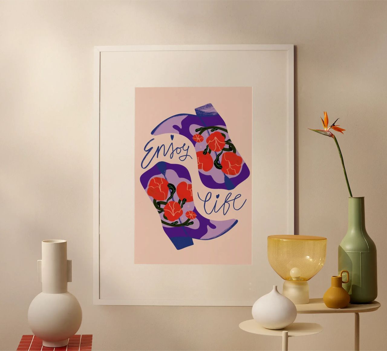 Enjoy Life and Cowboy Boots poster con marco de aluminio de Pure