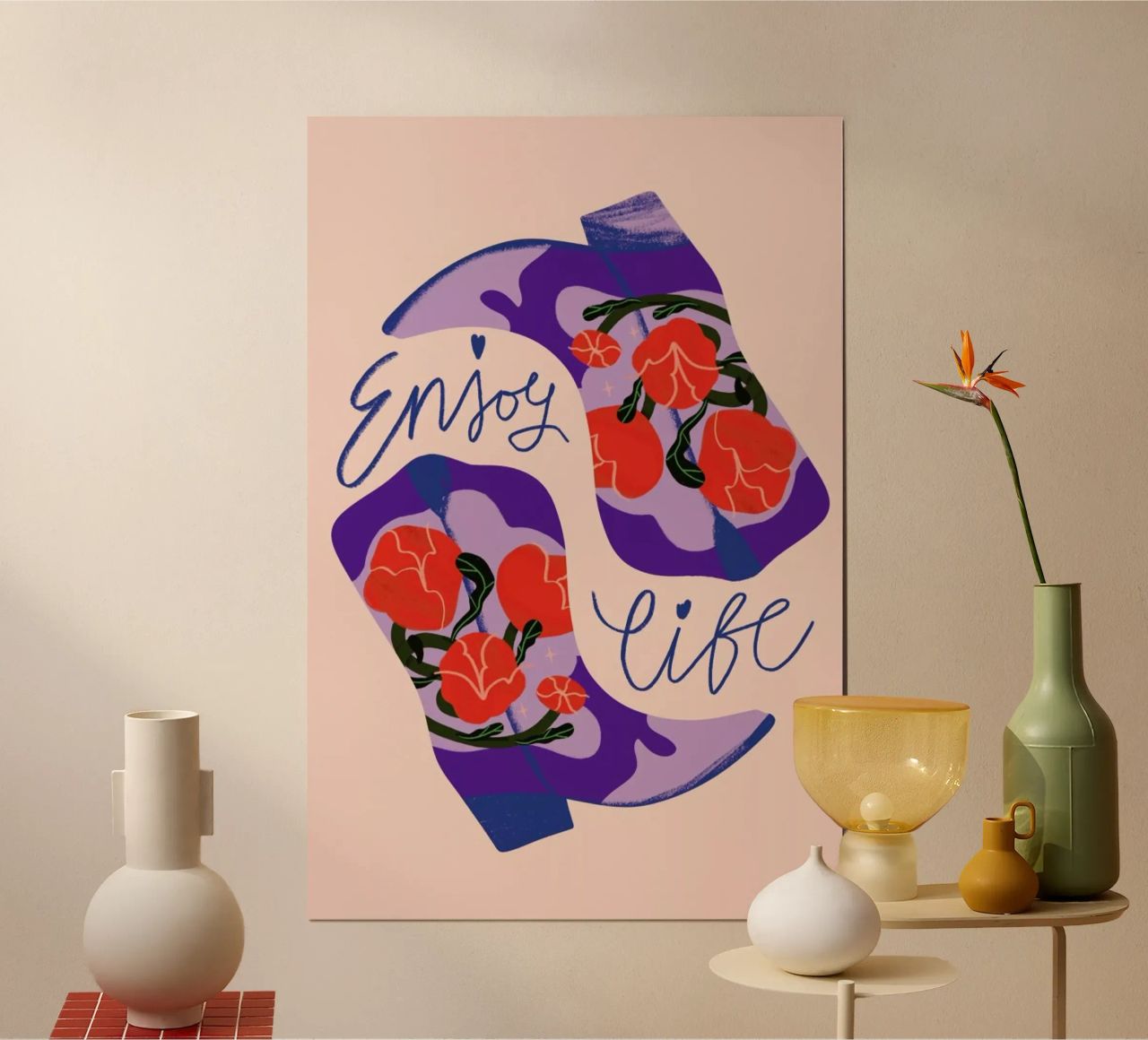Enjoy Life and Cowboy Boots poster con marco de aluminio de Pure