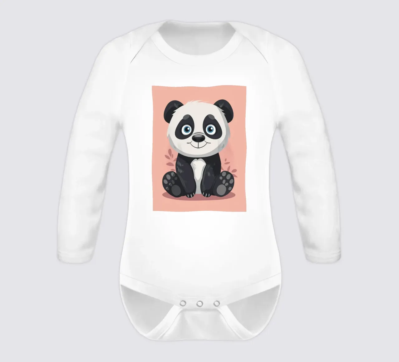 Smiling Panda with Soft Features long-sleeve baby romper by DesignDoodle
